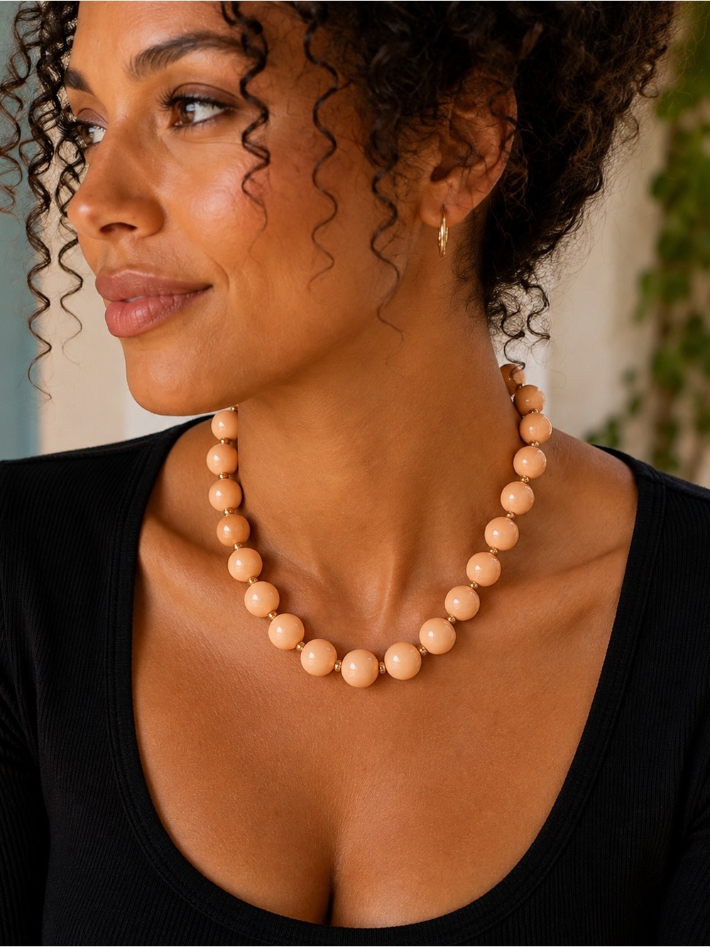 J.Crew Peach Bubble Bead Statement Necklace Gold Tone